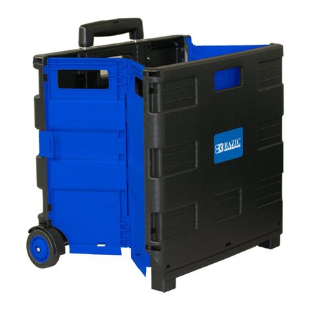 Bazic BAZIC® Folding Cart on Wheels w/Lid Cover, 16 x 18 x 15in, Black/Blue 2197